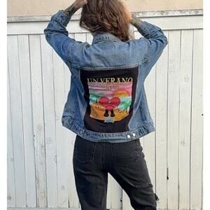 BAD BUNNY Un Verano Sin Ti Reggaeton House Upcycled Retro Denim Jacket Size L